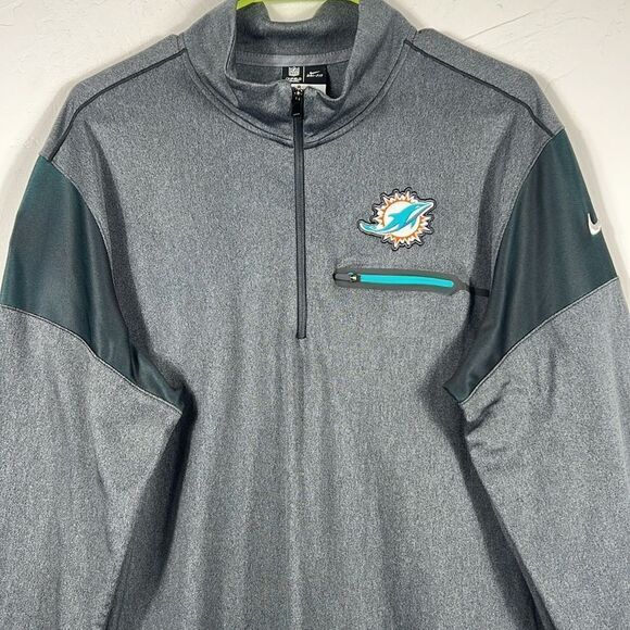 🔥🏈 Vintage MIAMI DOLPHINS NFL Nike Dri-Fit 1/4 Zip Pullover Sweatshirt Lg - EU - Picture 1 of 10